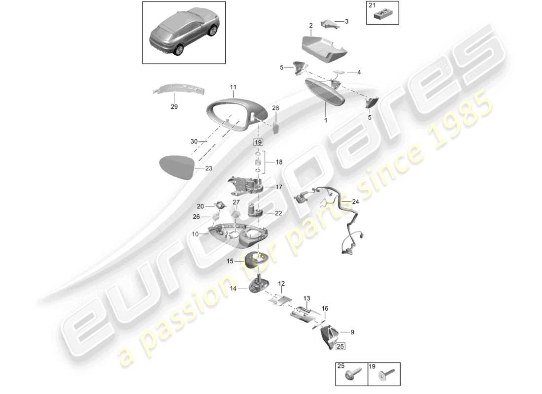 porsche 2021 (macan) rétroviseur extérieur rétroviseur intérieur schéma des pièces