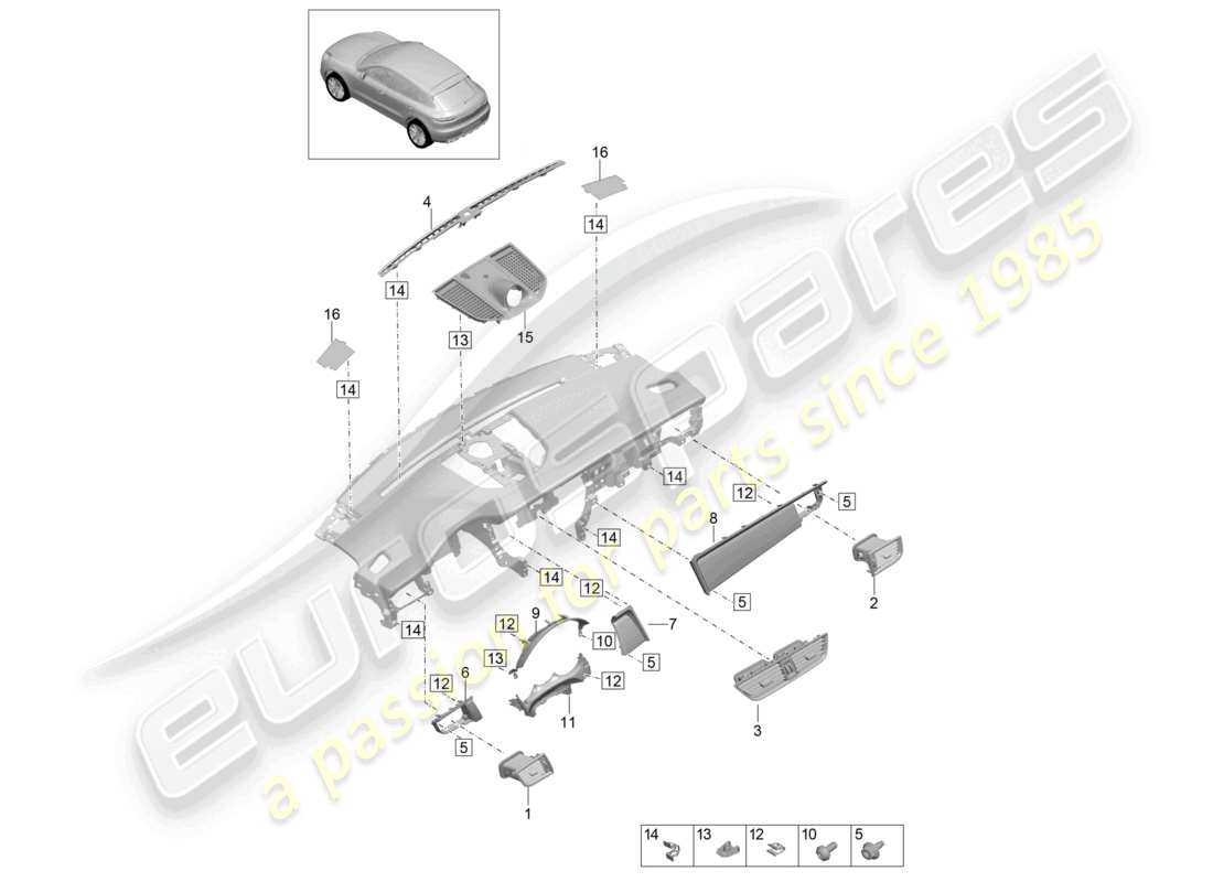 porsche 2021 (macan) accessoires garniture du tableau de bord partie supérieure schéma des pièces
