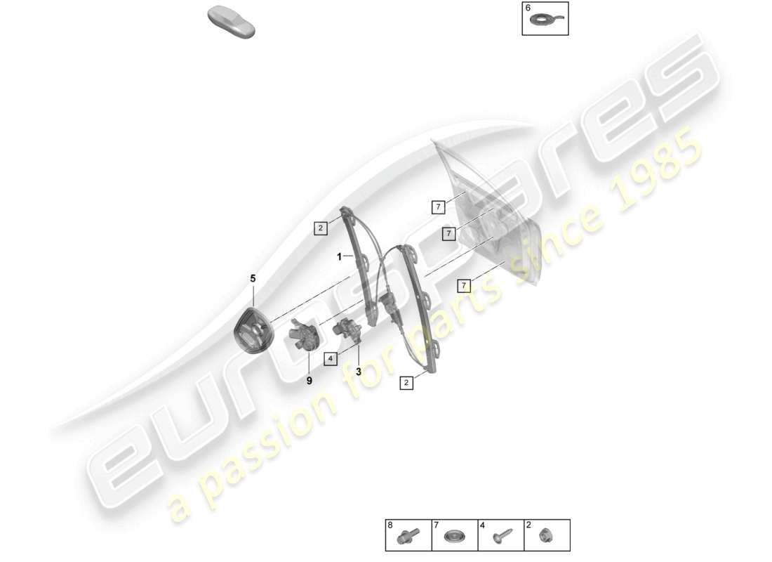 porsche 2025 (cayenne e3 pa) schéma des pièces du support d'assemblage avant du lève-vitre
