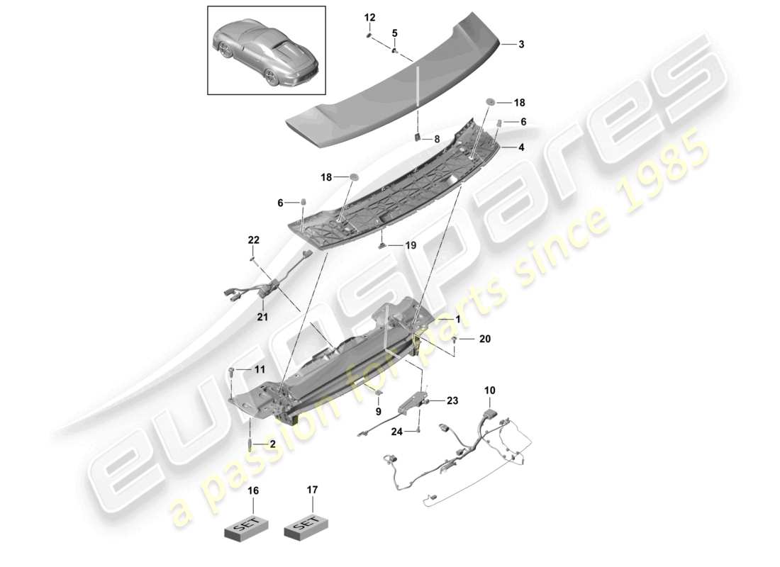 porsche 2021 (991-2 r/gt3/rs) spoiler arrière schéma des pièces