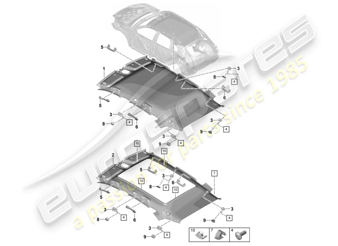 porsche 2024 (cayenne e3 pa) schéma des pièces de garniture de toit et d'accessoires