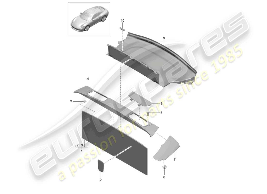 porsche 2024 (992-1) schéma des pièces des garnitures arrière