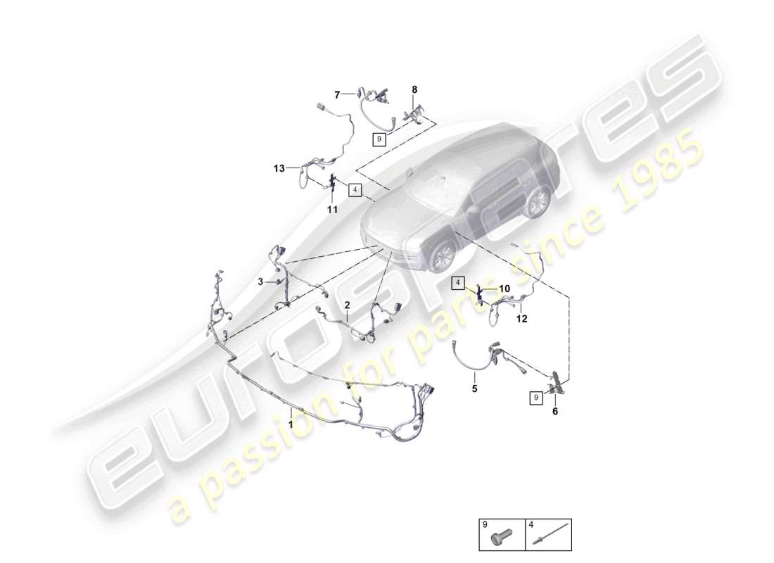 porsche 2026 (cayenne e3 pa) faisceaux de câbles pour pare-chocs faisceau de câbles abs avant pour suspension autonivelante schéma des pièces