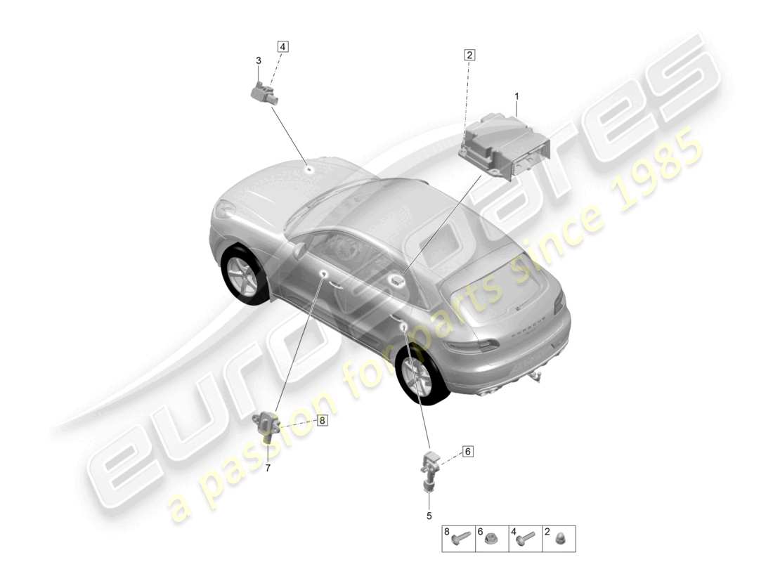 porsche 2021 (macan) unité de commande capteur de collision pour airbag schéma des pièces de l'airbag