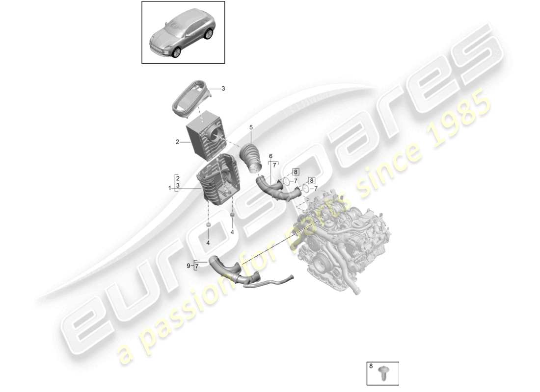 porsche 2021 (macan) élément de filtre à air boîtier de filtre à air schéma des pièces