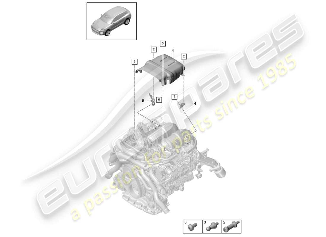 porsche 2021 (macan) schéma des pièces du bouclier thermique de la culasse