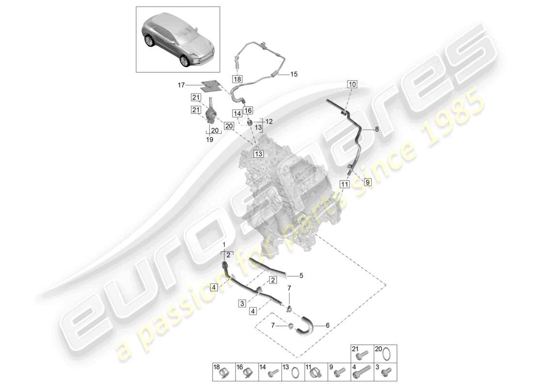 porsche 2021 (macan) système de refroidissement du liquide de refroidissement 1 schéma des pièces