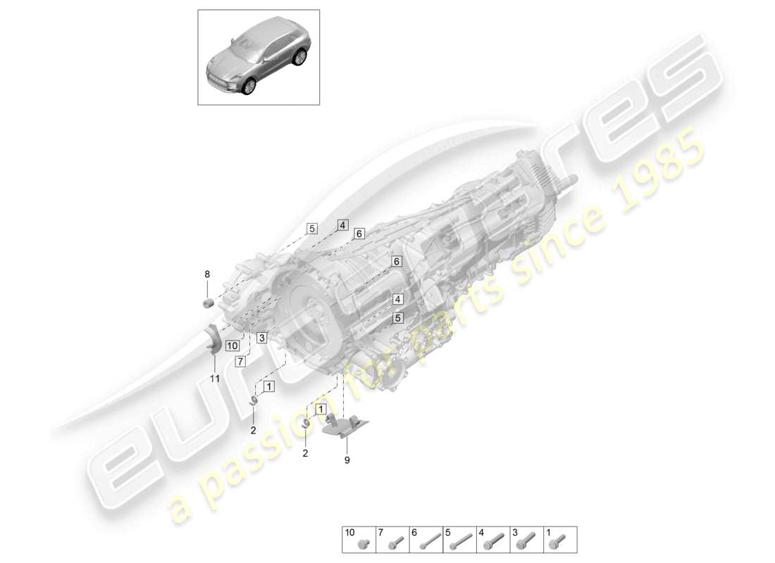 porsche 2021 (macan) pièces de montage pour moteur et transmission schéma des pièces