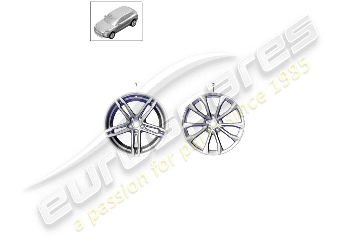porsche 2021 (macan) schéma des pièces de la jante en alliage 19 pour pneus d'hiver