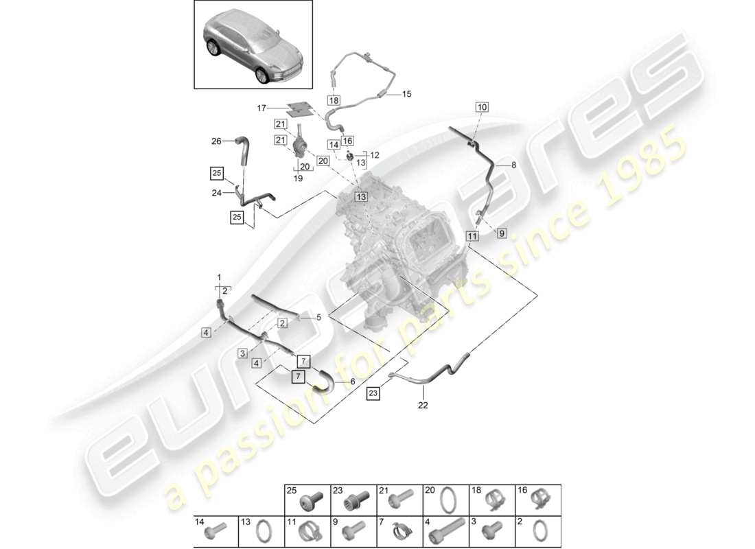 porsche 2021 (macan) système de refroidissement du liquide de refroidissement 1 schéma des pièces