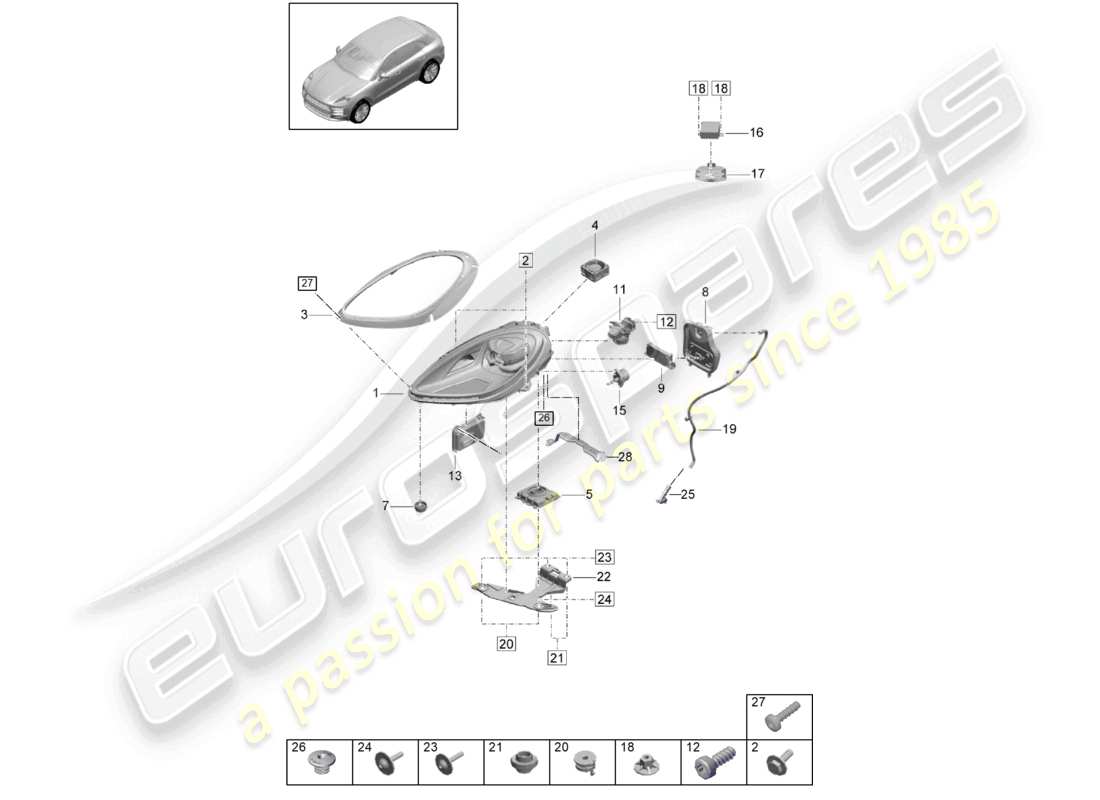 porsche 2021 (macan) schéma des pièces du phare à led pdls pdls+