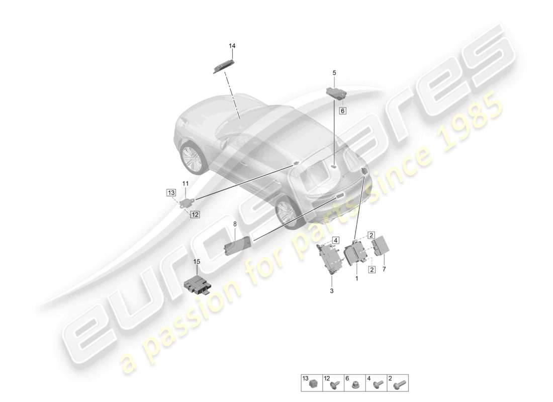 porsche 2021 (macan) unités de contrôle schéma des pièces de l'extrémité arrière