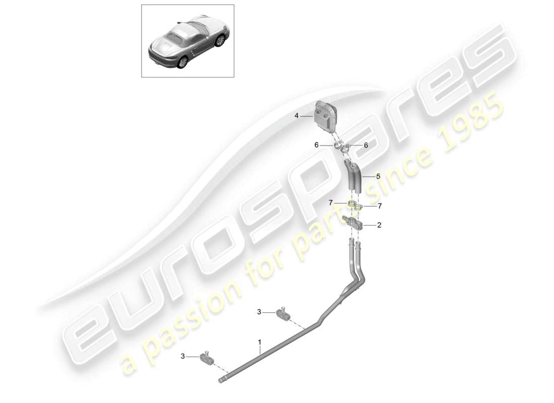 porsche 2021 (718 boxster) schéma des pièces du tuyau d'alimentation et de retour du réchauffeur