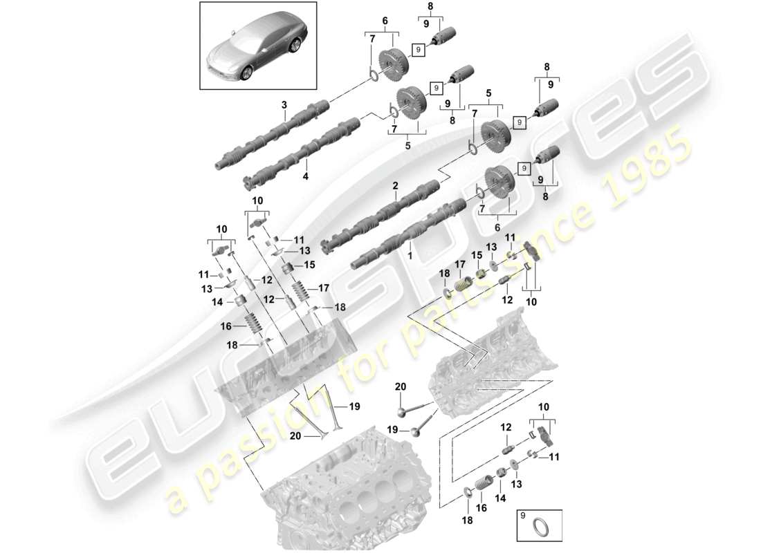 porsche 2021 (panamera 971-1) arbre à cames, soupapes schéma des pièces