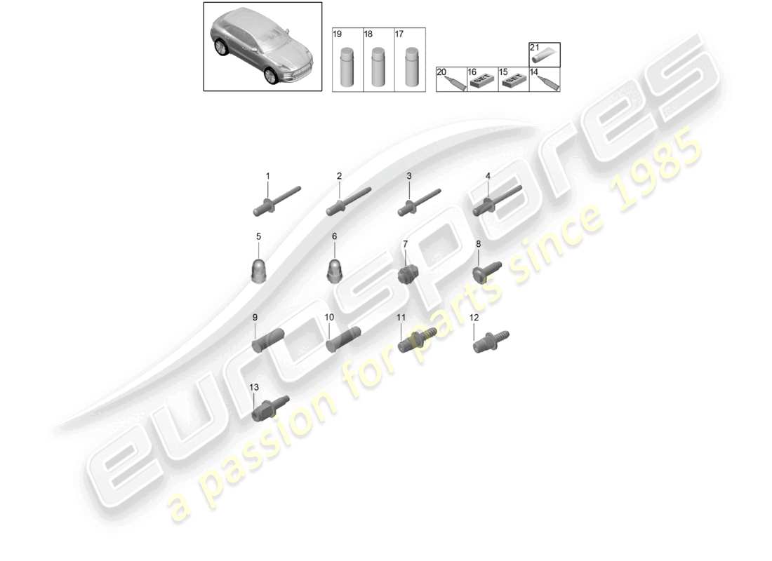 porsche 2021 (macan) fixations carrosserie consommables diagramme des pièces