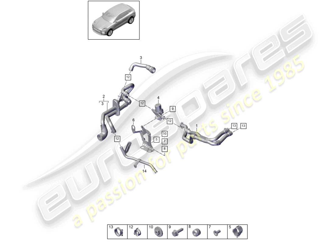 porsche 2021 (macan) chauffage r4 2,0l boîte à eau tfsi pour modèles avec chauffage d'appoint d - mj 2020>> schéma des pièces