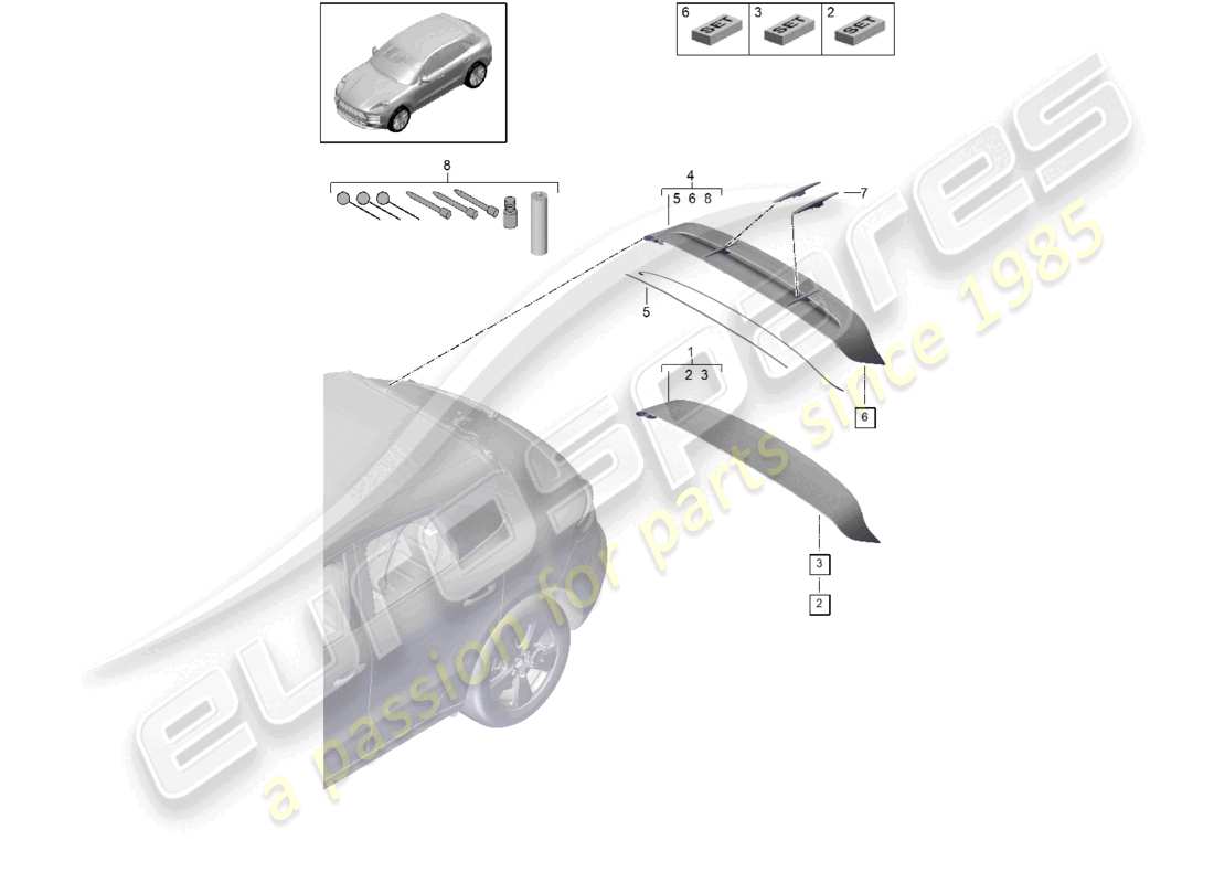 porsche 2021 (macan) spoiler de bord de toit schéma des pièces
