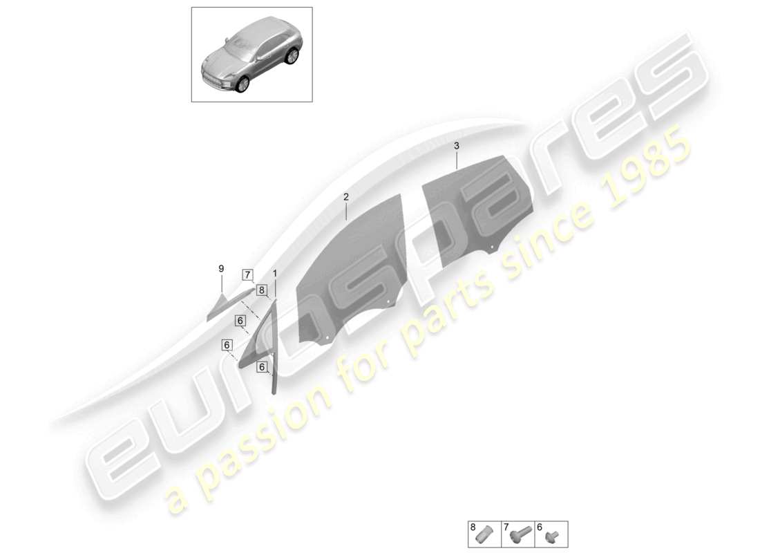 porsche 2021 (macan) porte et fenêtre latérale schéma des pièces
