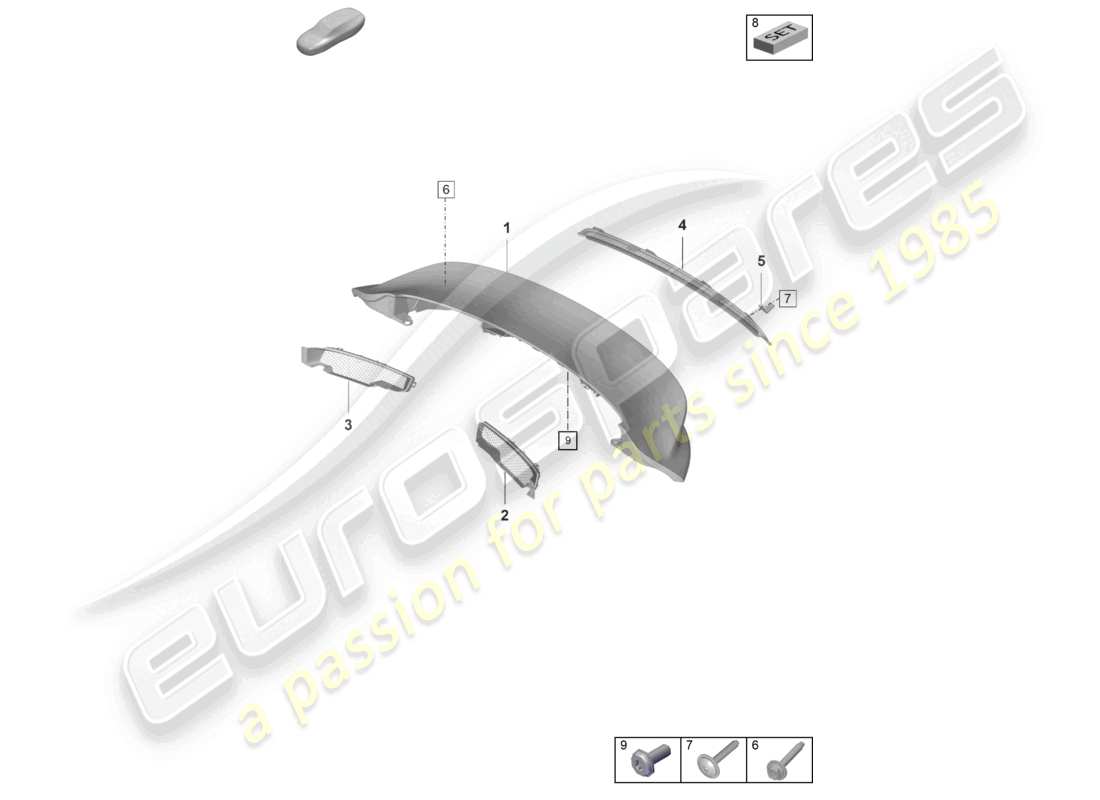 porsche 2022 (992-1 gt3/rs/st) spoiler arrière schéma des pièces