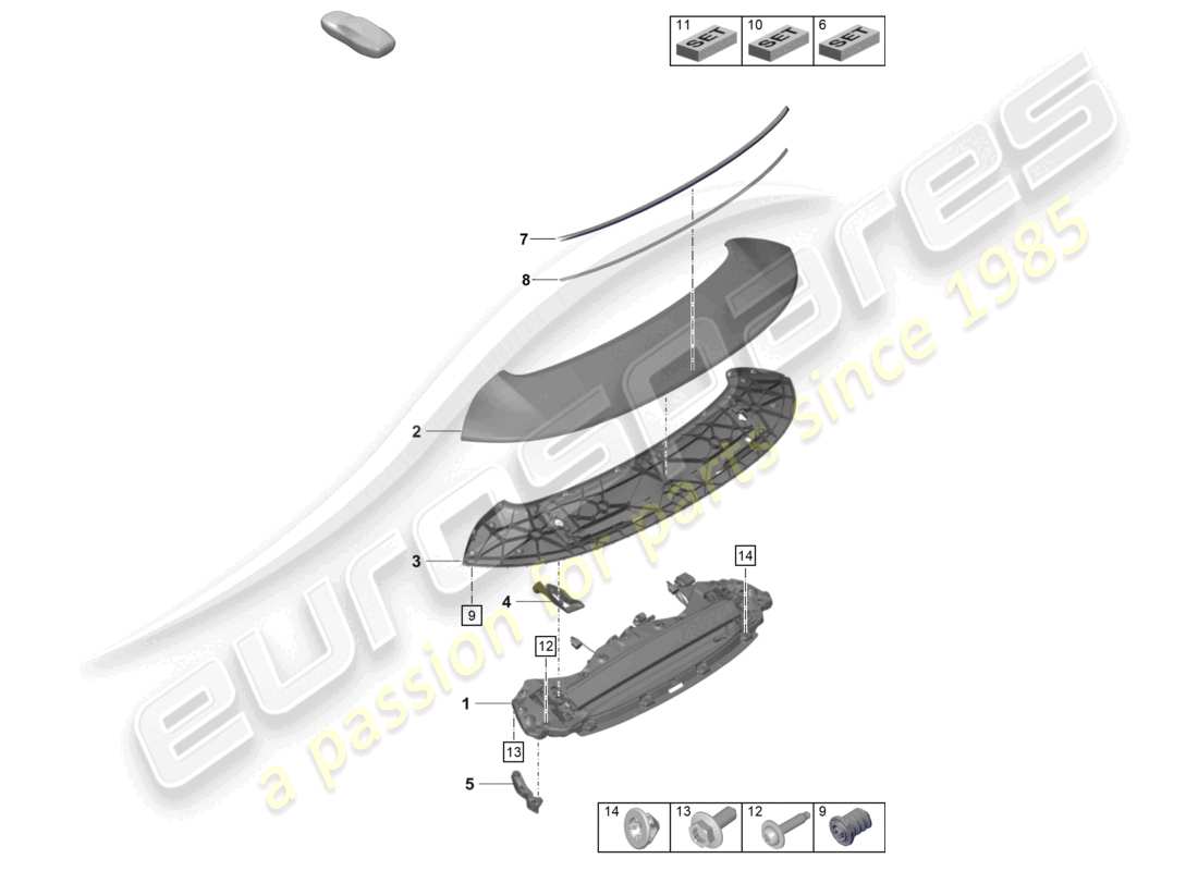 porsche 2022 (992-1 gt3/rs/st) spoiler arrière schéma des pièces