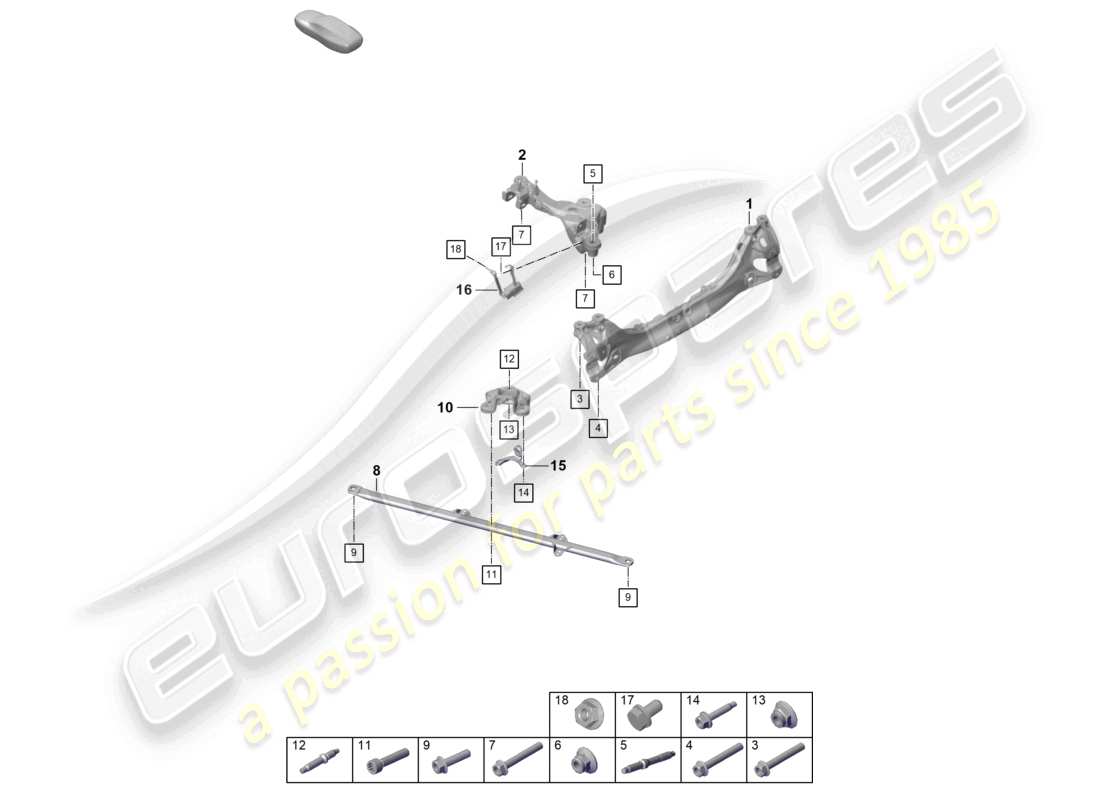 porsche 2021 (992-1) diagramme des pièces de la traverse de l'essieu arrière