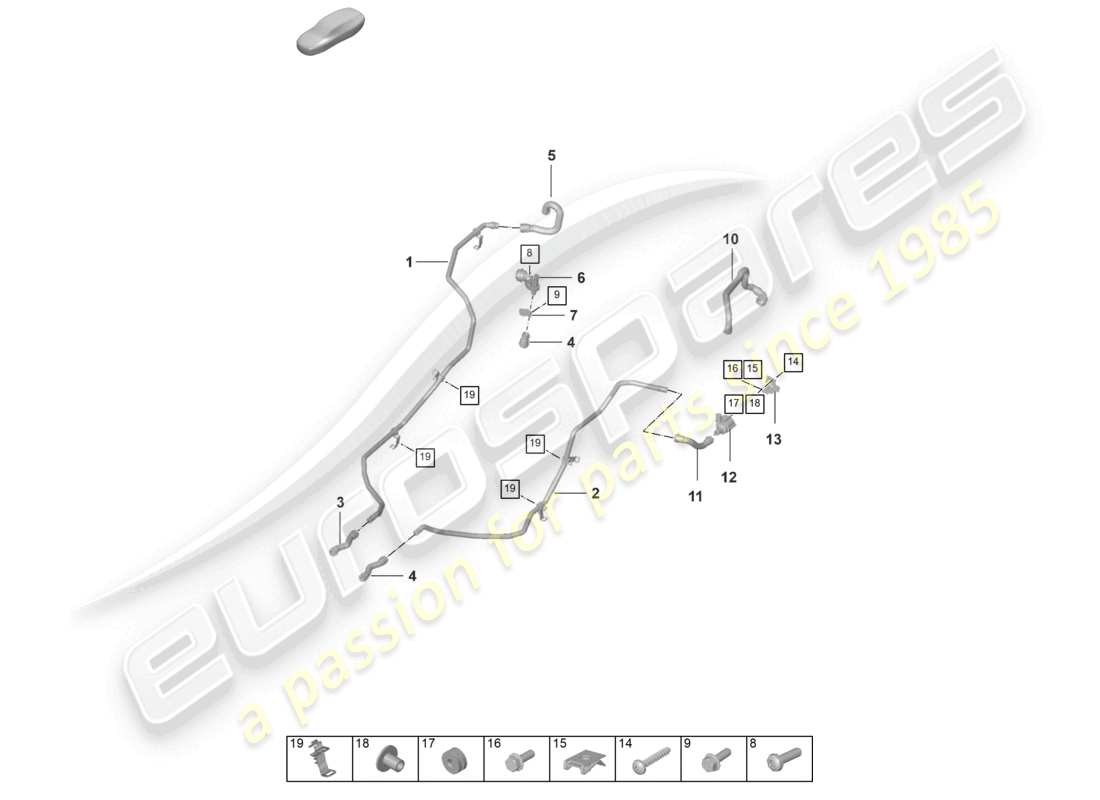 porsche 2021 (992-1) schéma des pièces du réchauffeur du système de refroidissement du liquide de refroidissement
