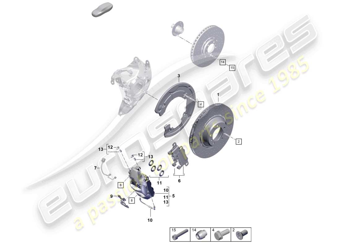 porsche 2024 (992-2) schéma des pièces de l'essieu arrière du frein à disque gts