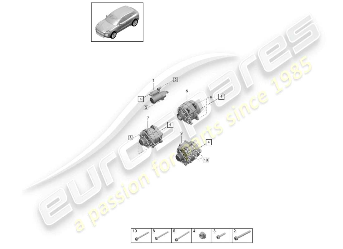 porsche 2021 (macan) schéma des pièces de l'alternateur de démarrage