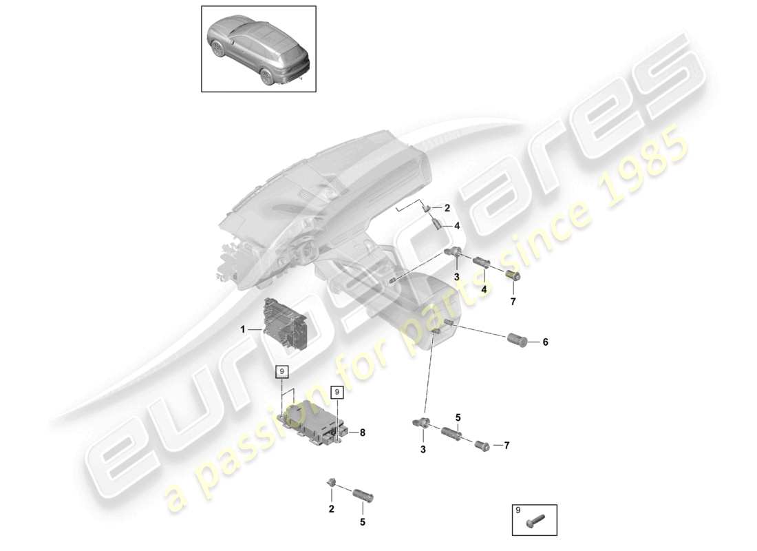 porsche 2021 (cayenne e3 9ya/9yb) convertisseur de tension prise prise de charge schéma des pièces