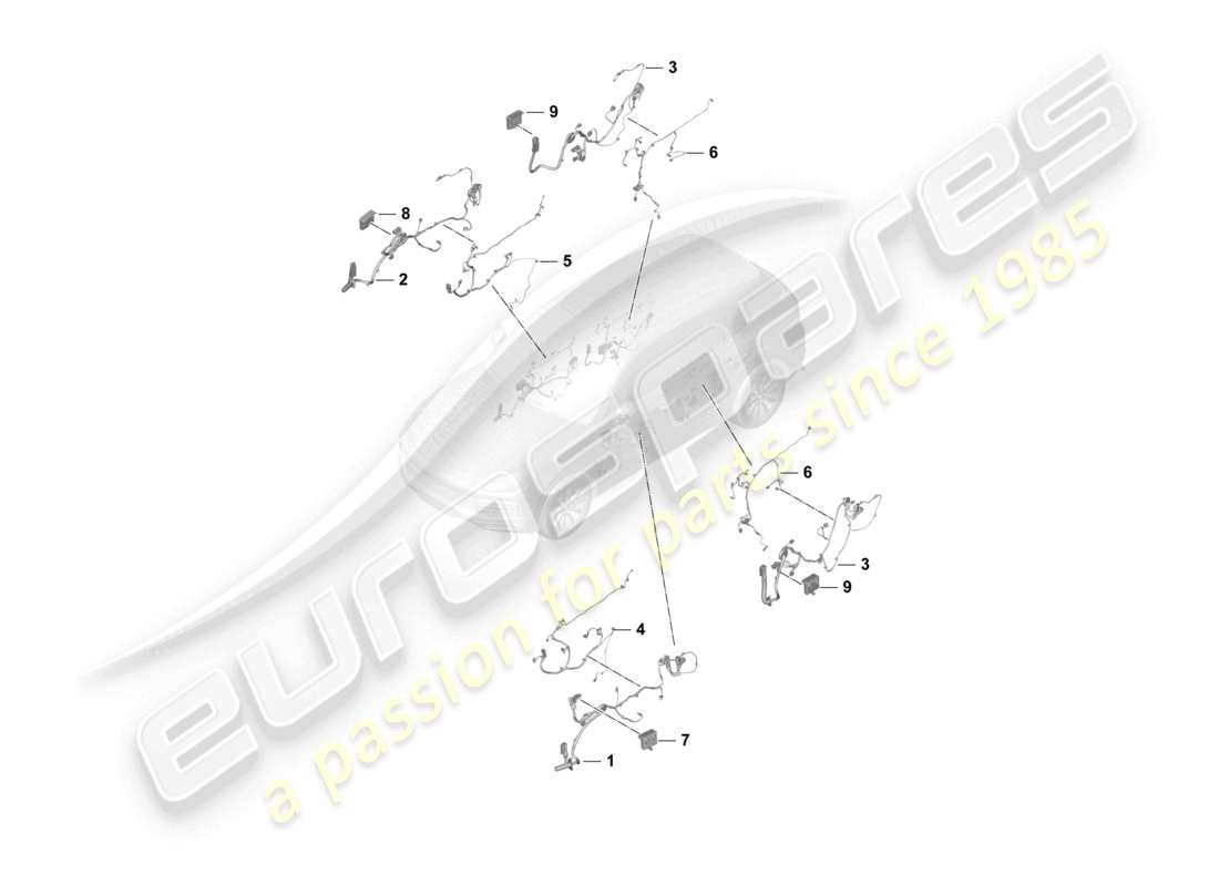 porsche 2021 (cayenne e3 9ya/9yb) faisceaux de câbles portes avant et arrière unités de commande portes schéma des pièces