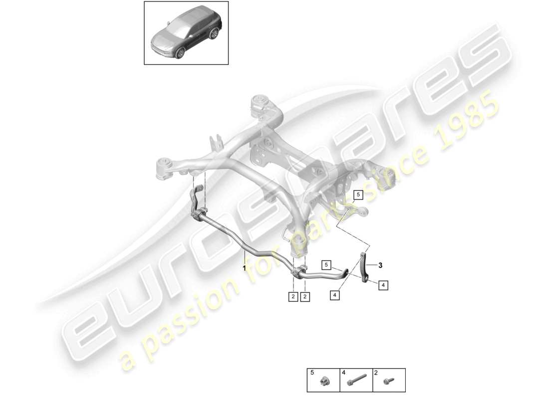 porsche 2021 (cayenne e3 9ya/9yb) schéma des pièces de l'essieu arrière de la barre anti-roulis