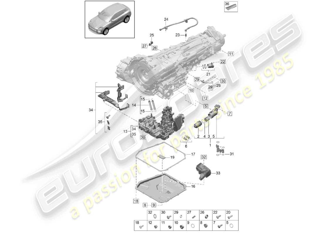 porsche 2021 (macan) - pdk - pièces détachées de la boîte de vitesses schéma des pièces