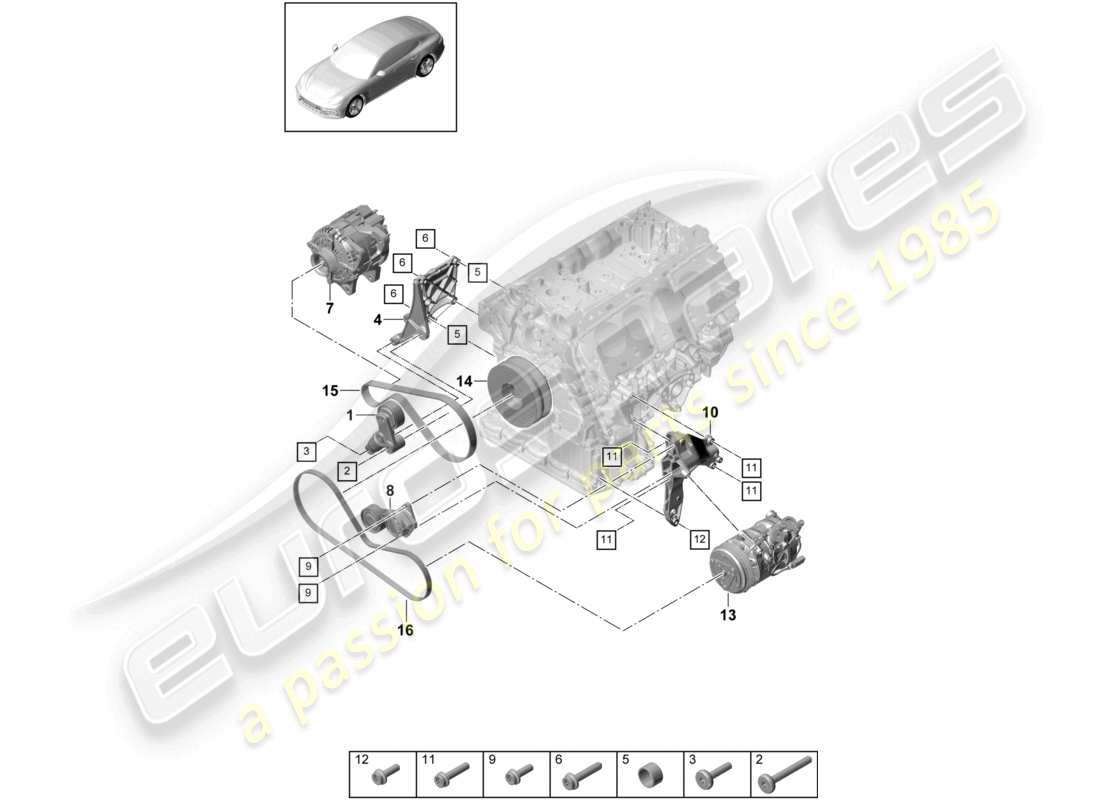 porsche 2021 (panamera 971-1) diagramme des pièces du tendeur de courroie poly-v
