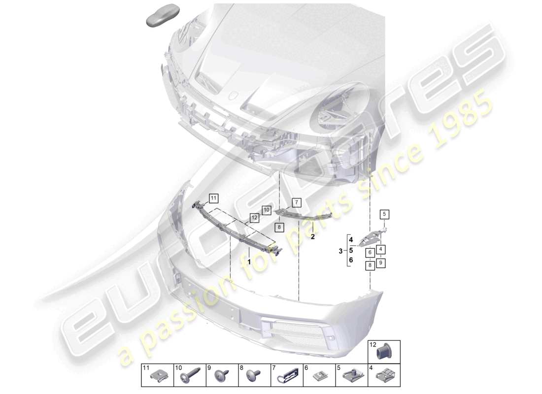 porsche 2021 (992-1) fixations de pare-chocs avant 911 diagramme des pièces dakar