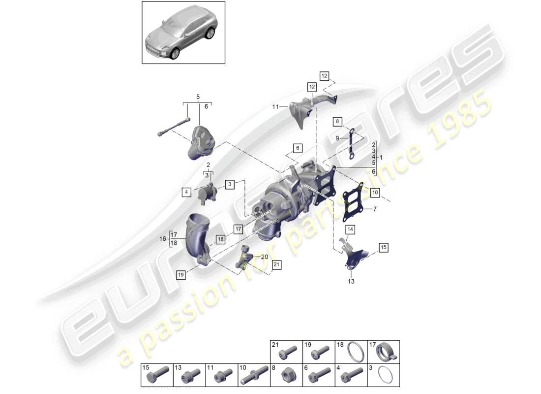 porsche 2024 (macan) turbocompresseur de gaz d'échappement schéma des pièces