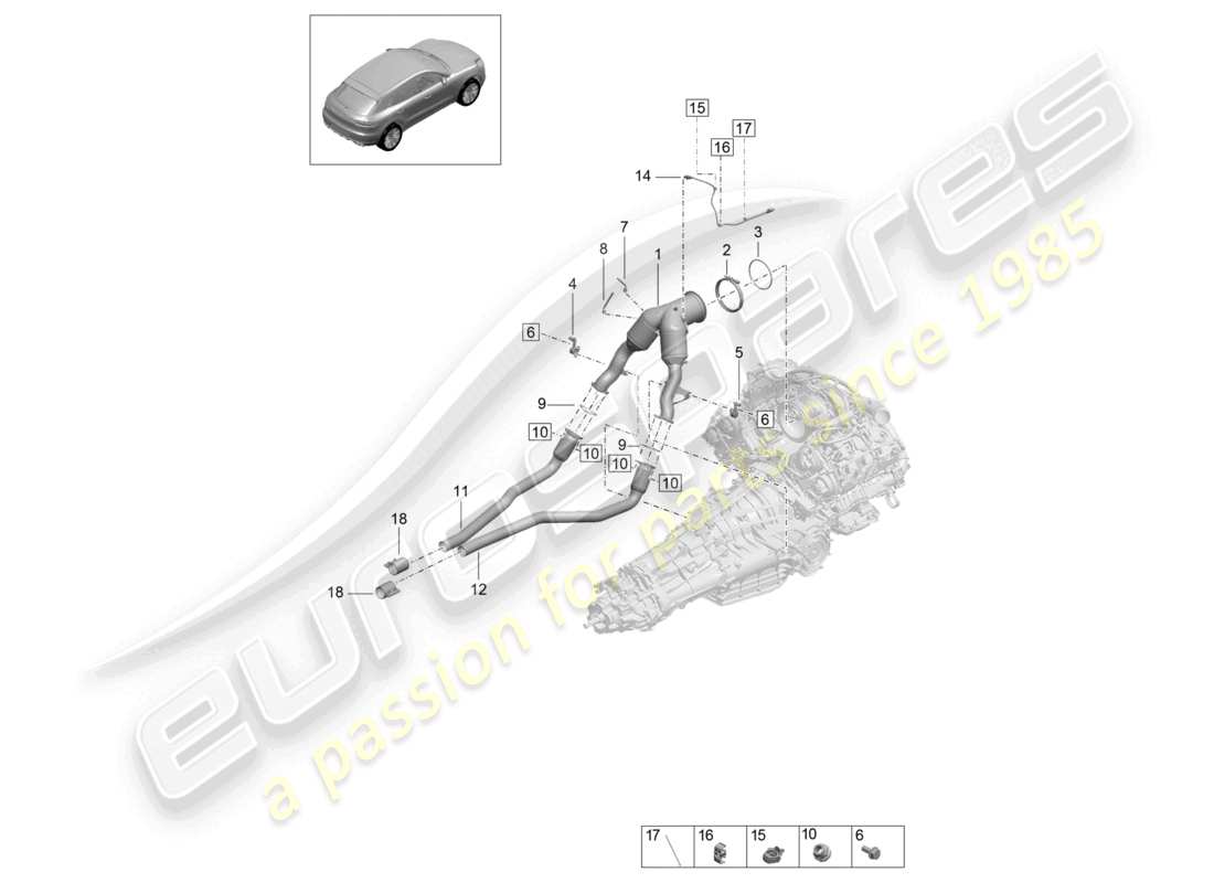 porsche 2021 (macan) convertisseur catalytique filtre à particules essence sonde lambda schéma des pièces