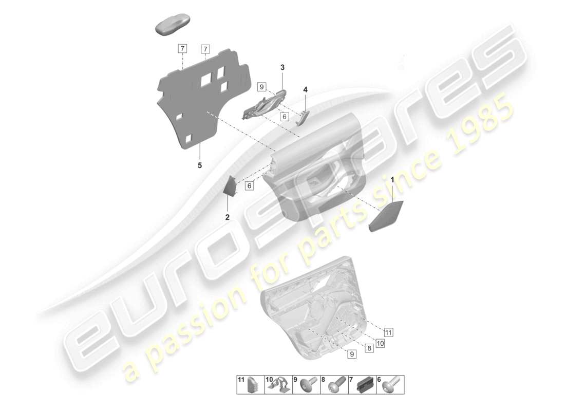 porsche 2022 (taycan 9j1-1) panneau de porte arrière accessoires fixations diagramme des pièces