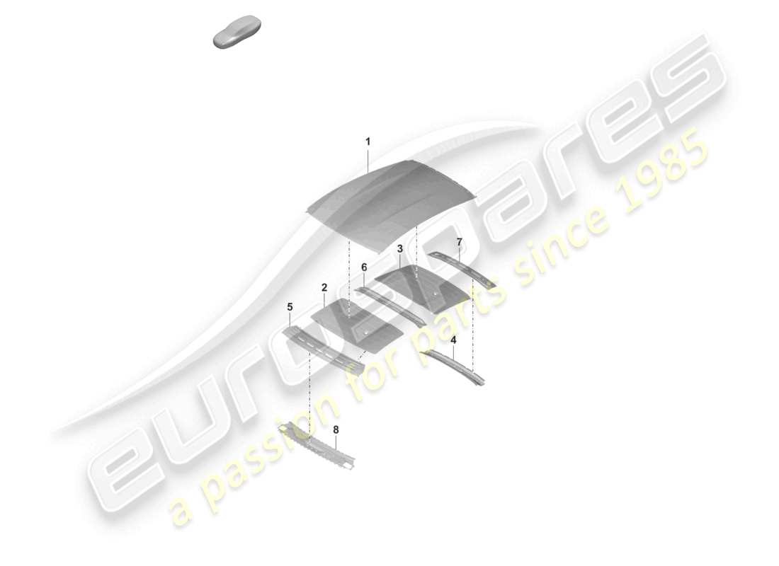 porsche 2020 (taycan 9j1-1) diagramme de la partie d'amortissement du panneau de toit extérieur