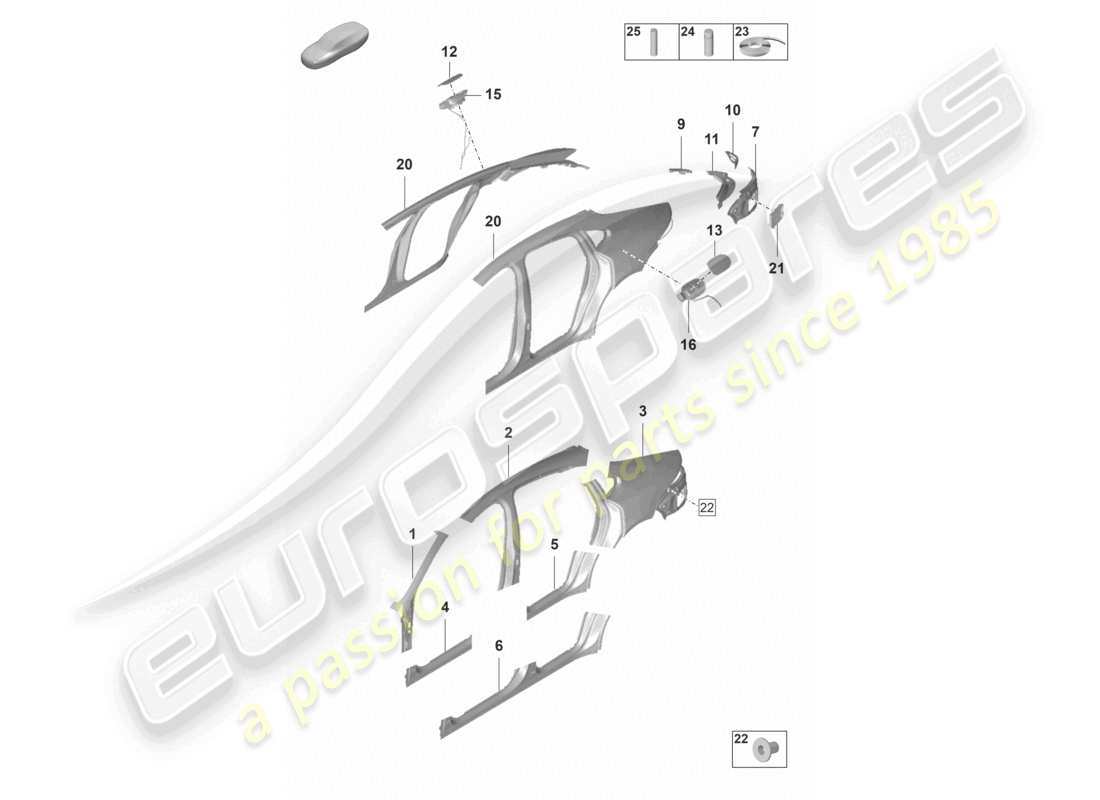 porsche 2024 (panamera 971-2) diagramme de la partie extérieure de la partie latérale