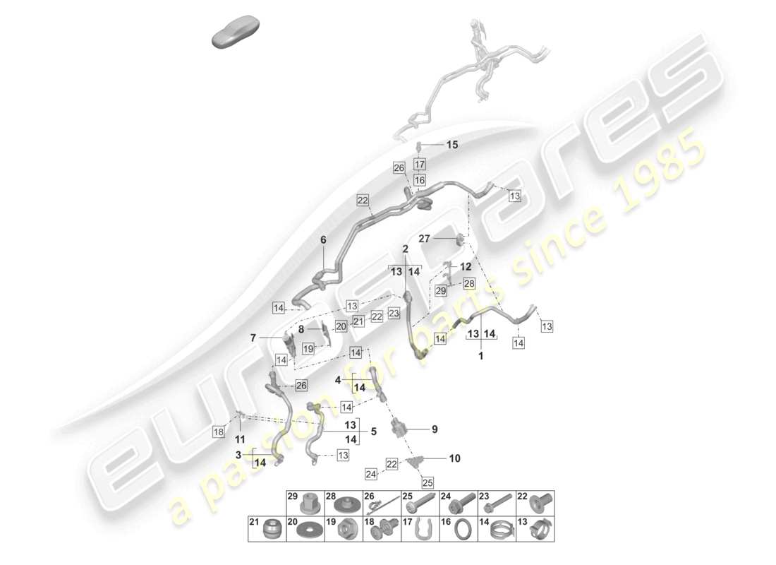 porsche 2024 (panamera 971-2) système de chauffage et de climatisation droit pour véhicules à transmission hybride, passage de roue avec longeron schéma des pièces