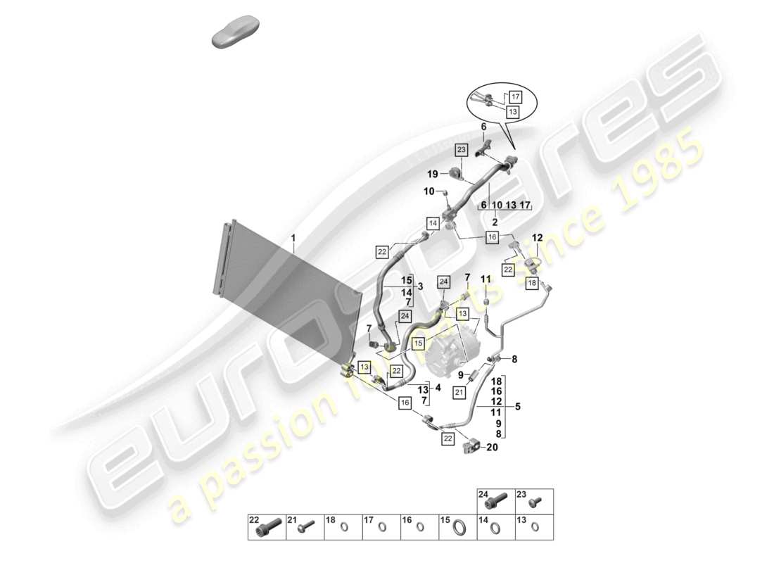 porsche 2022 (panamera 971-2) système de chauffage et de climatisation v8 4,0l bt pour véhicules à propulsion hybride circuit de réfrigérant r1234yf schéma des pièces du liquide de refroidissement