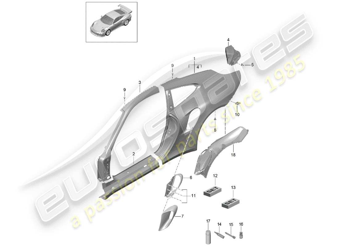 porsche 2018 (991-2 turbo) panneau latéral schéma des pièces