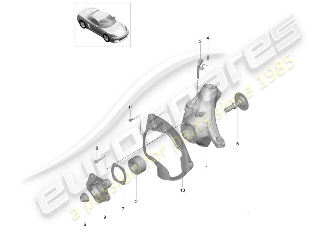porsche 2022 (718 boxster) schéma des pièces du moyeu de roue du support de roue