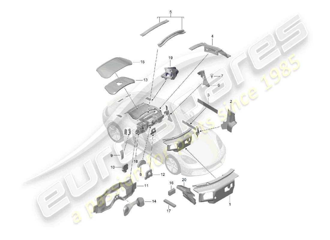 porsche 2021 (718 cayman) schéma des pièces de l'absorbeur de bruit de carrosserie