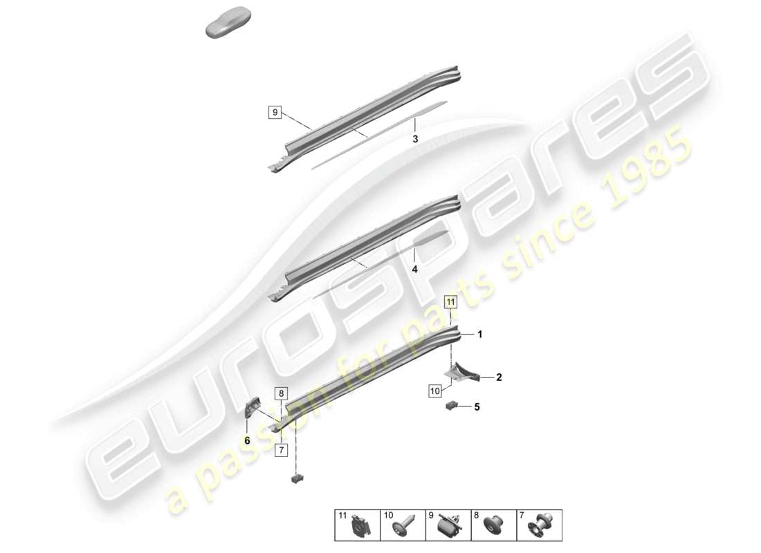 porsche 2026 (taycan 9j1-2) schéma des pièces des accessoires de garniture de longeron