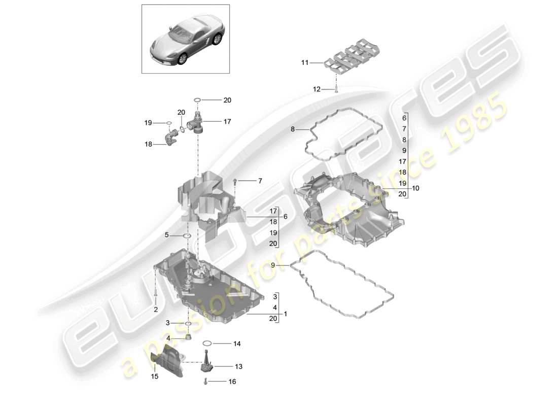 porsche 2022 (718 boxster) schéma des pièces du carter d'huile du moteur (presse à huile/lubrifiant)
