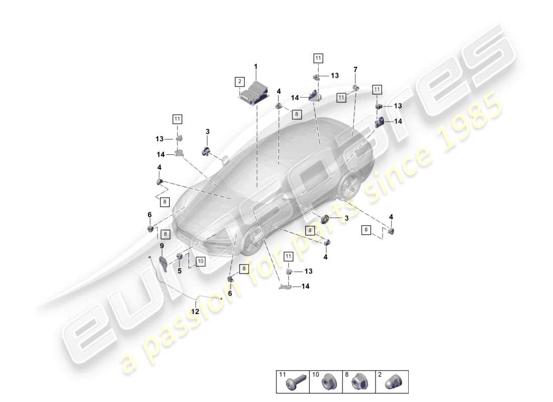 porsche 2025 (panamera 976) unité de contrôle capteurs airbag capteur de pression protection des piétons schéma des pièces