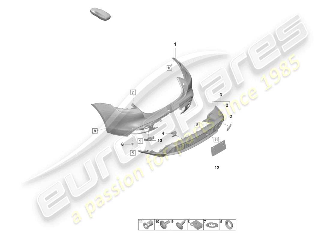 porsche 2022 (taycan 9j1-1) pare-chocs arrière pour variante d'équipement : sport turismo st de base diagramme des pièces