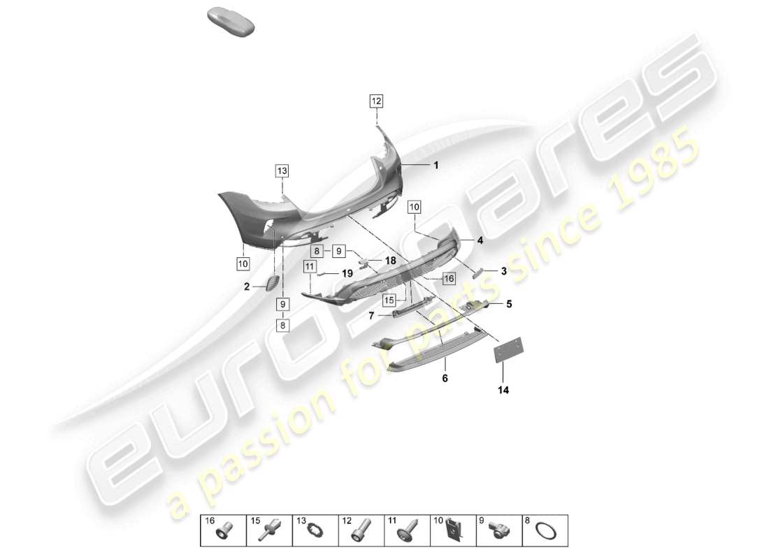 porsche 2026 (taycan 9j1-2) schéma des pièces du pare-chocs arrière du turbo