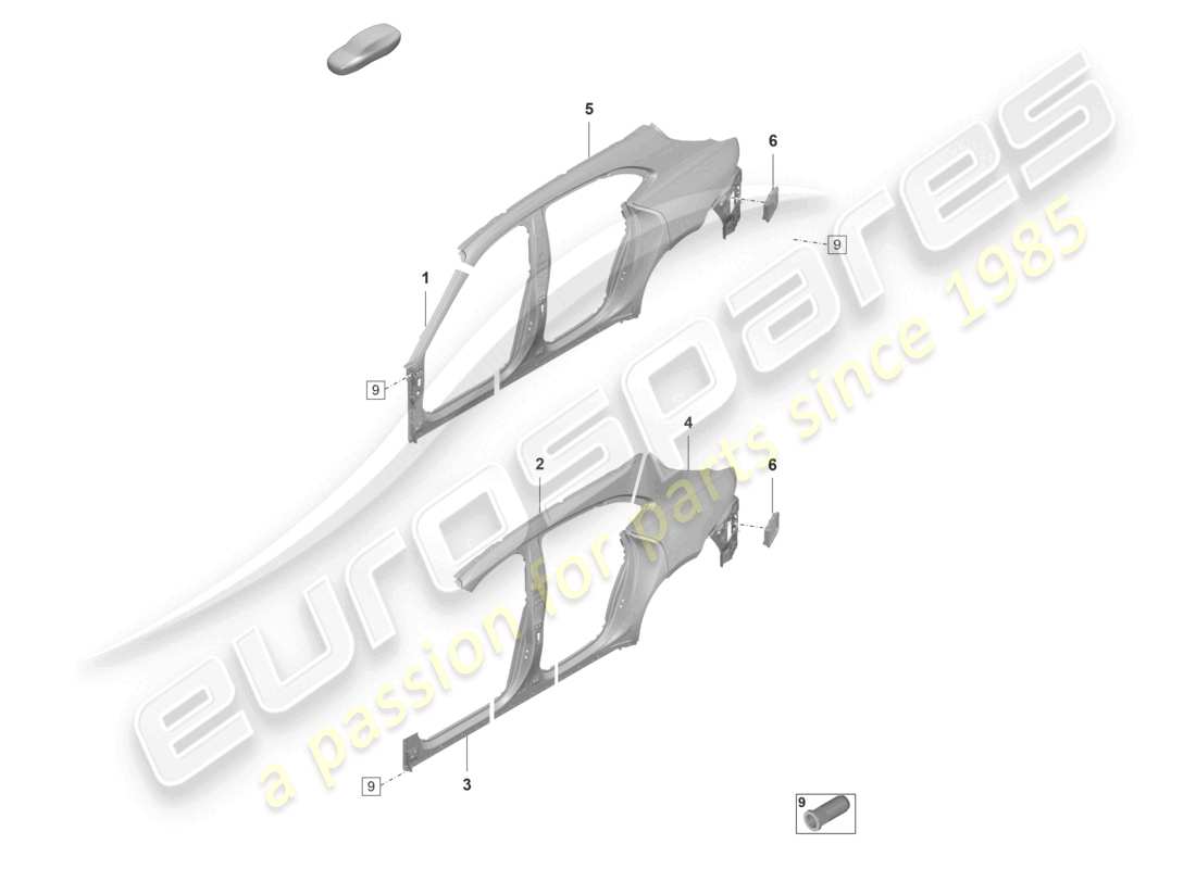 porsche 2021 (taycan 9j1-1) partie sectionnelle - panneau latéral schéma des pièces